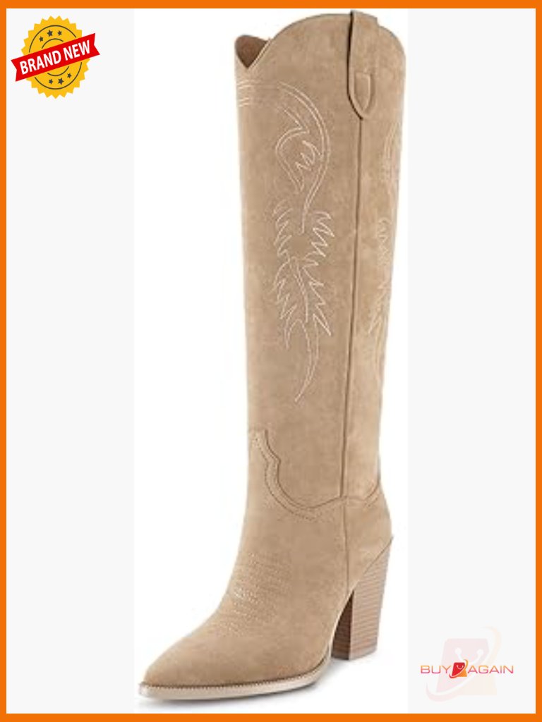 Women's Cowgirl Boots Pull On Knee High Chunky Heel Pointed Toe Western Boots